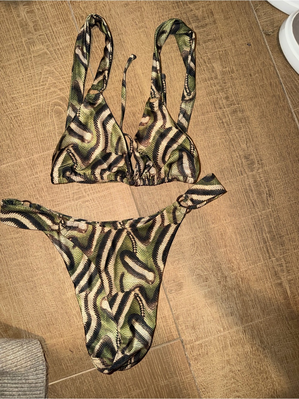 Strawberry Milk Mob Green & Black Abstract Print Bikini